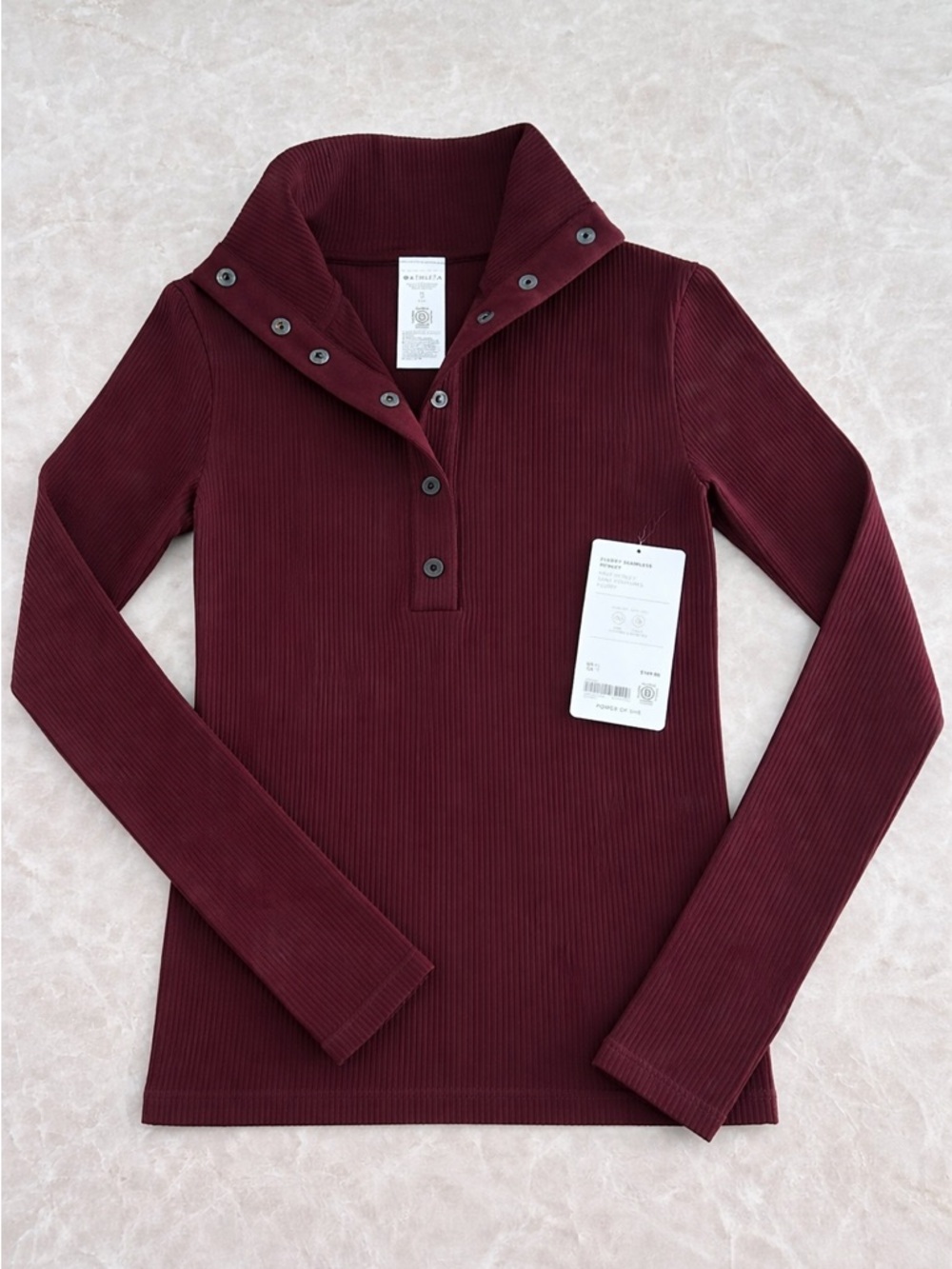 NWT Athleta Flurry Seamless Ribbed Henley XS in Garnet